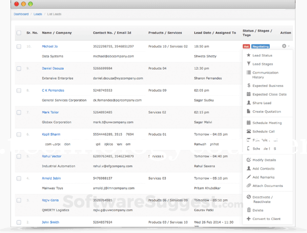 Dquip's CRM Screenshots